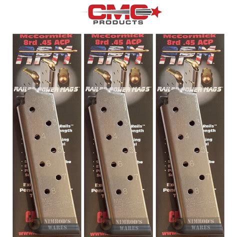 Chip Mccormick 1911 45 Acp 8 Round Railed Power Magazine 3 Pack 17130