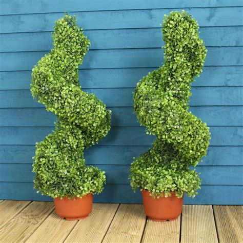 Pair of artificial swirl topiary trees (80cm) - The Artificial Flowers Company