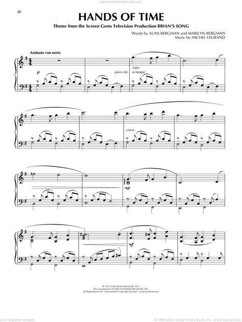 Hands Of Time From Brian S Song Arr Phillip Keveren Sheet Music