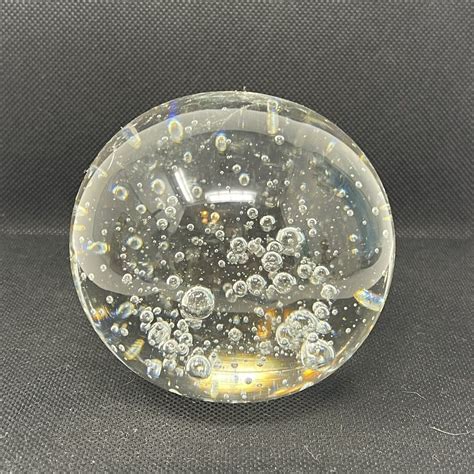 Vintage Murano Style Art Glass Sphere Clear Controlled Bubbles Paperweight Ebay