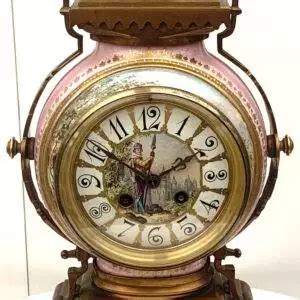 Antique French Boulle Mantel Clock Day Striking Pink Sevres Ormolu