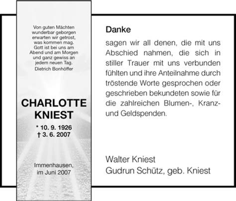 Traueranzeigen Von Charlotte Kniest Trauer Hna De