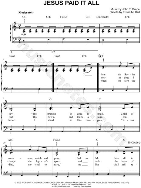 Alex Nifong Jesus Paid It All Sheet Music Easy Piano In C Major