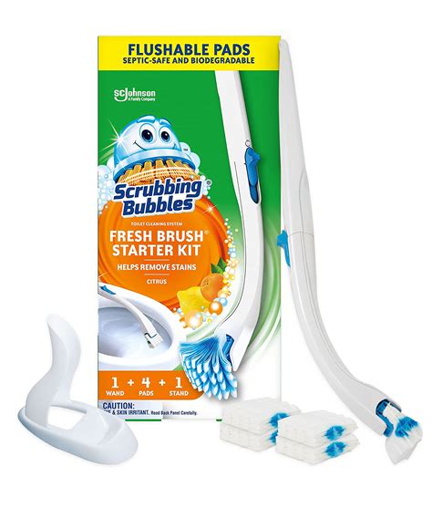 Scrubbing Bubbles Fresh Brush Toilet Bowl Cleaning System Starter Kit Wand 4 Refills And Stand