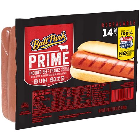 Ballpark Prime Beef Hot Dogs Bun Size Length 14 Count 37 Oz