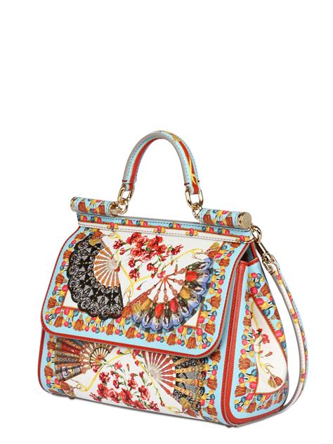 Dolce And Gabbana Sicily Medium Printed Textured Leather Tote In White Lyst