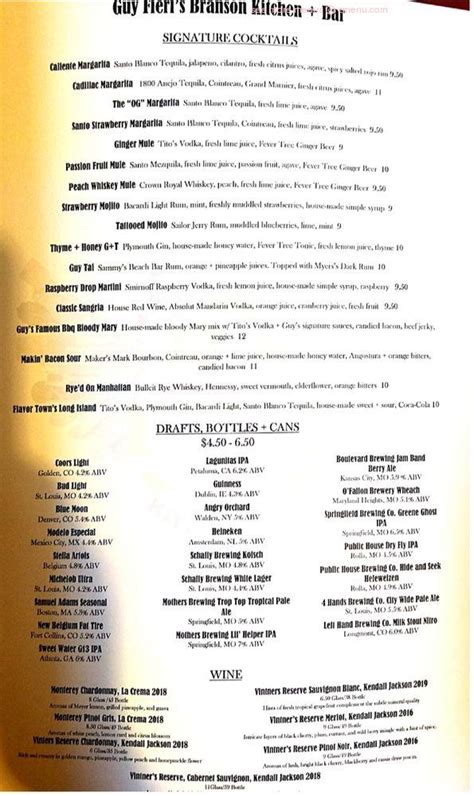 Menu at Guy Fieri's Branson Kitchen + Bar, Branson