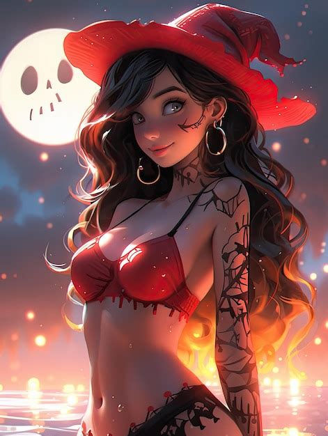 Premium Photo Manga Anime Beauty Halloween Sexy Witch Wear Bikini In Pool