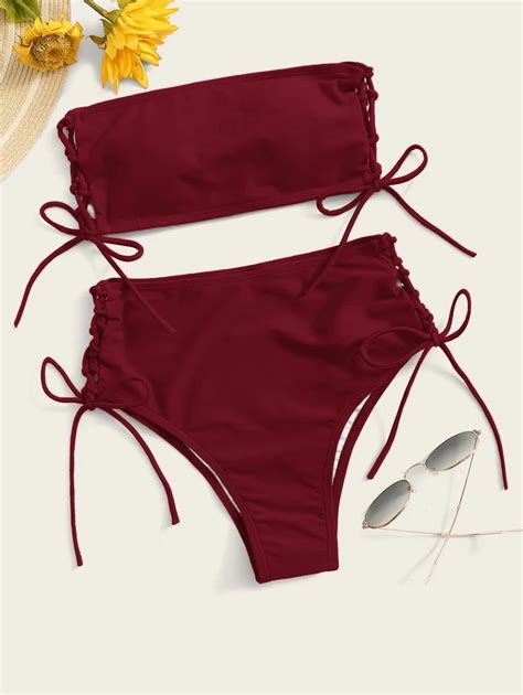 Tie Side Bandeau High Waisted Bikini ROMWE In 2020 High Waisted