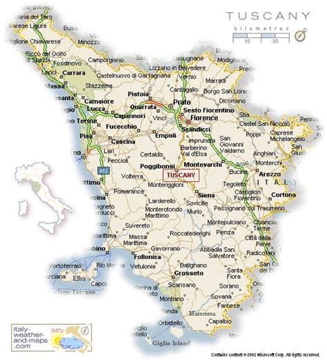 Large Detailed Travel Map Of Tuscany With Cities And Towns Off