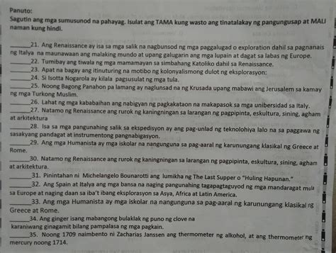 Sagutin Ang Mga Sumusunod Na Pahayag Isulat Ang TAMA Kung Wasto Ang