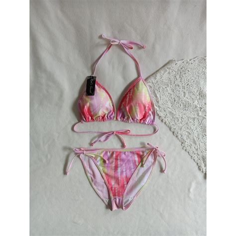 Jual Bk Motif Ungu Abstrak Bikini Segitiga Ikat Dengan Busa