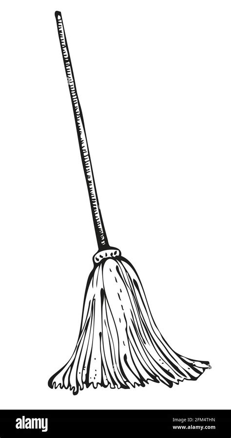 Vector Mop Illustration Old Fashioned Mop With Wooden Stick Isolated