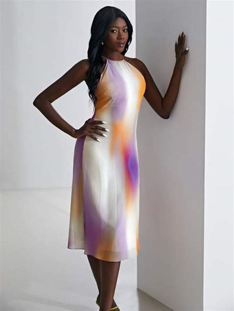 MOTF MOTF X KANDINSKY INSPIRED Vestido 100 Sedoso Midi De Cuello