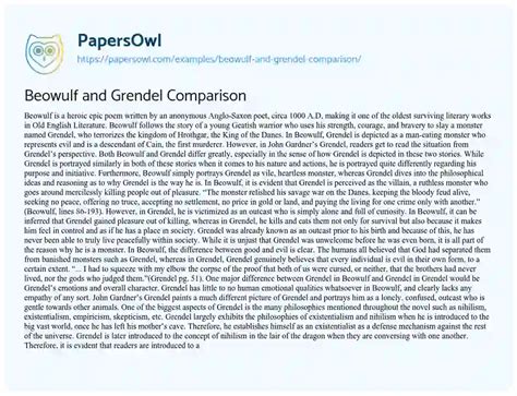 Beowulf And Grendel Comparison Free Essay Example 877 Words