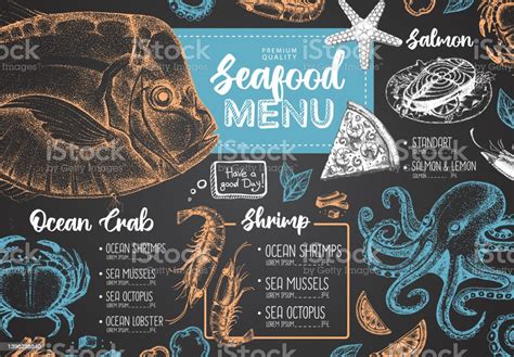 Chalk Drawing Seafood Restaurant Menu Design With Hand Drawing Fish