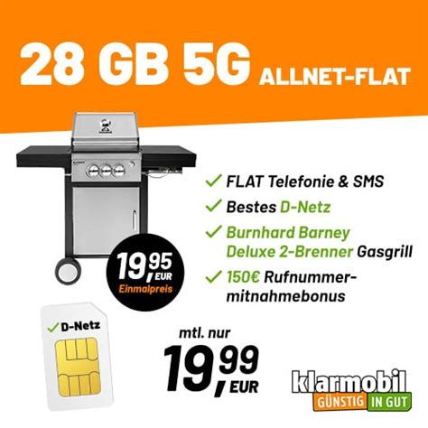 Burnhard Gasgrill für 19 95 mit 28GB 5G TELEKOM Allnet für 19 99 mtl