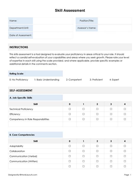 Free Skills Assessment Form Template - WordLayouts