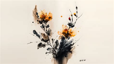 Ai Art Digital Art Ink Watercolor Style Flowers Watercolor Ink Wash