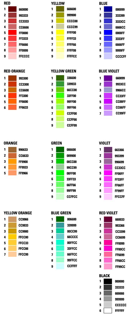 Color Chart With Hex Codes