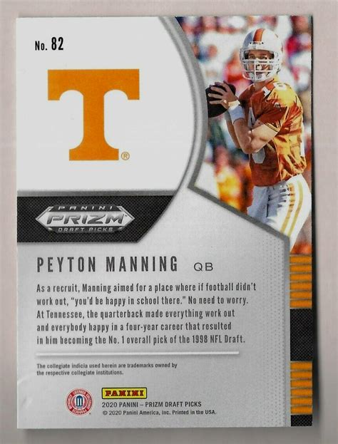 PEYTON MANNING 2020 PRIZM FOOTBALL PANINI DRAFT PICKS INSERT CARD 82