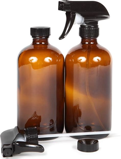 Vivaplex 2 Large 16 Oz Empty Amber Glass Spray Bottles With Black Trigger