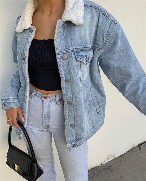 Pacsun Oversized Sherpa Trucker Jacket Pacsun Denim Jacket Outfit Denim Jacket With Fur