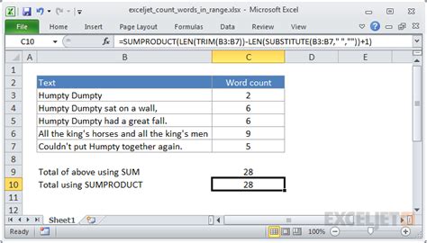 Count Total Words In A Range Excel Formula Exceljet