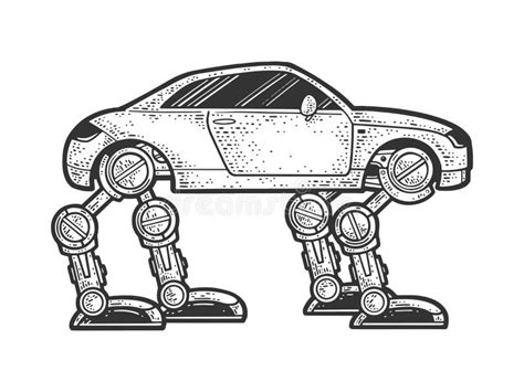 Car on Mechanical Robotic Legs Sketch Raster Stock Illustration ...