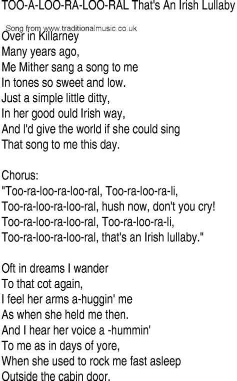 Irish Music Song And Ballad Lyrics For An Irish Lullaby