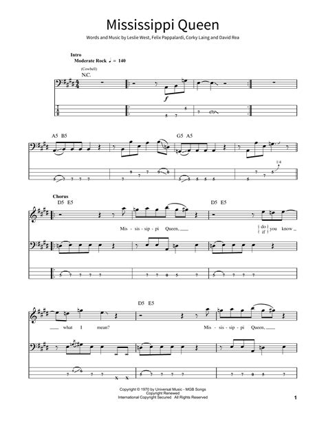 Mississippi Queen By Mountain Sheet Music For School Of Rock Bass