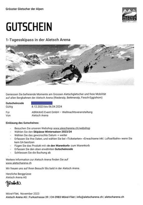 Gutschein F R Einen Tagesskipass In Der Aletsch Arena Kaufen