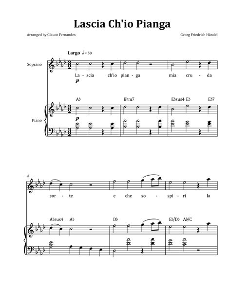 Lascia Ch Io Pianga By Händel Soprano And Piano In A Flat Major With Chord Notation Arr Glauco