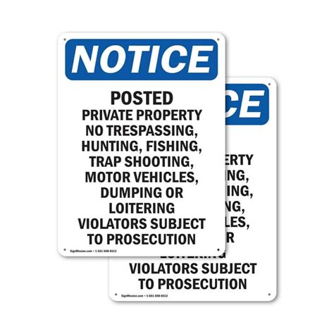 2 Pack Posted Private Property No Trespassing Osha Notice Sign 12