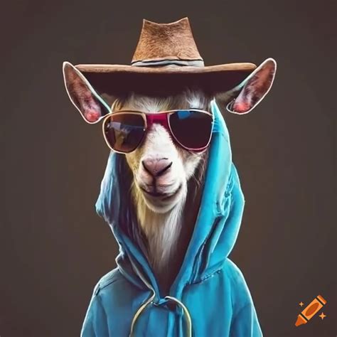 Crazy Goat Wearing Sunglasses Hoodie And Cowboy Hat On Craiyon