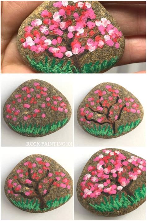 Apple Blossom Trees Dot Painting On Rocks Rock Painting 101