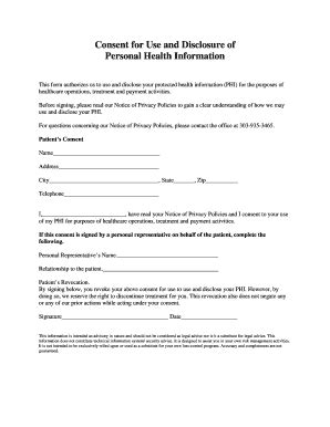 Fillable Online Consent For Use And Disclosure Of Personal Health