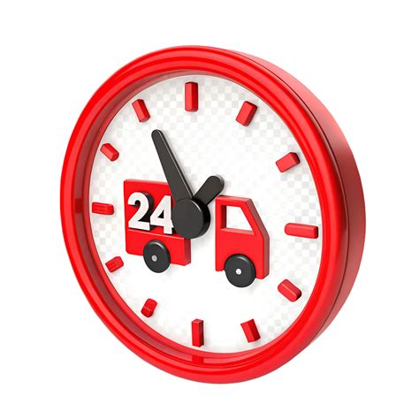 24 Hour Delivery Service Clock with Red Truck Icon 3D Illustration Fast