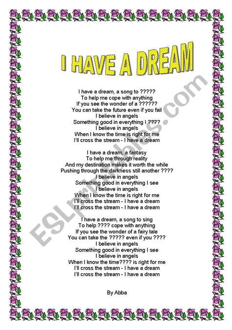 Abba I Have A Dream Esl Worksheet By Petervandestroyer