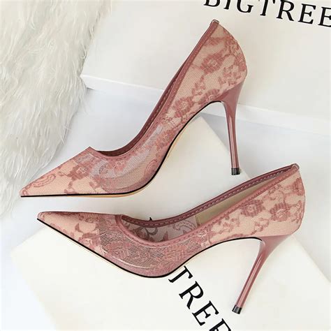 Bigtree zapatos de tacón alto de encaje para mujer calzado Sexy de