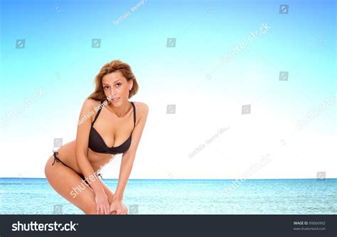 Sexy Bikini Model Over Beach Background Stock Photo 99066992 Shutterstock