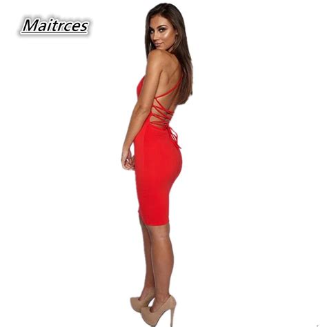 Backless Bandages Spaghetti Strap Sexy Dress Women Sleeveless V Neck