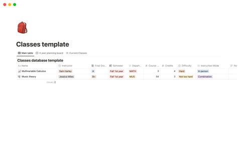 University Class Planning Notion Template