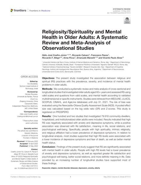 Pdf Religiosity Spirituality And Mental Health In Older Adults A