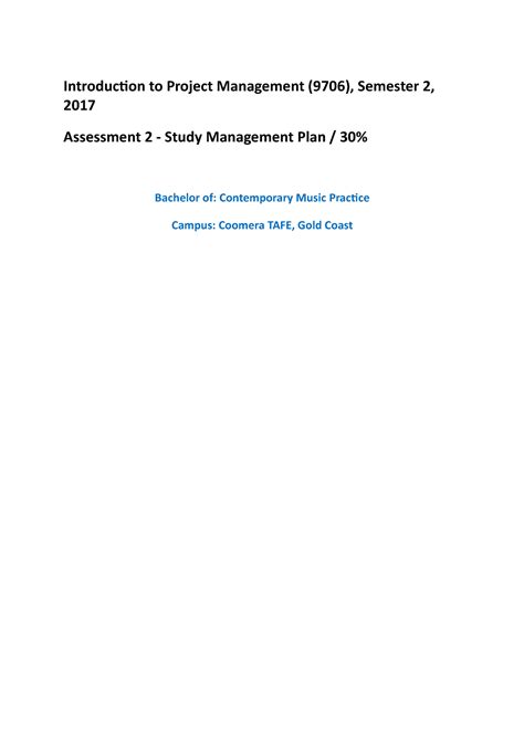 Assessment 2 Study Management Plan Introduction To Project