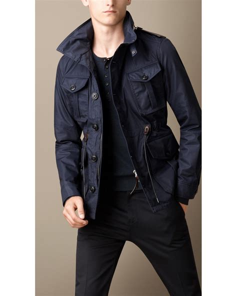 Burberry Resinated Canvas Alligator Trim Field Jacket In Blue For Men Lyst