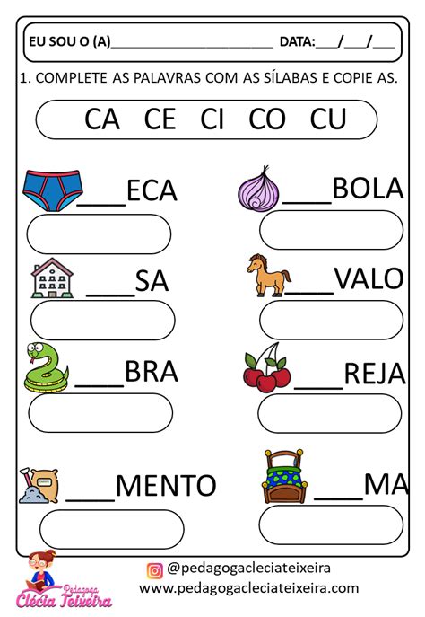 Atividades sílabas simples Clécia Teixeira