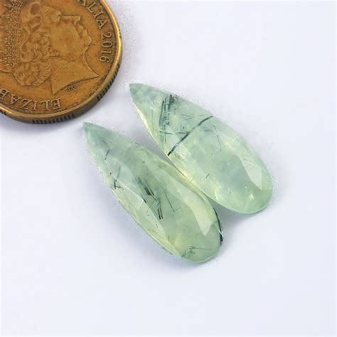 29 5x10x5mm Prehnite Elongated Pear Shape Pair Faceted Prehnite