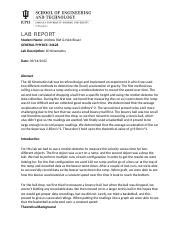 1D Kinematics Lab Report Docx LAB REPORT Student Name Andrew Rief