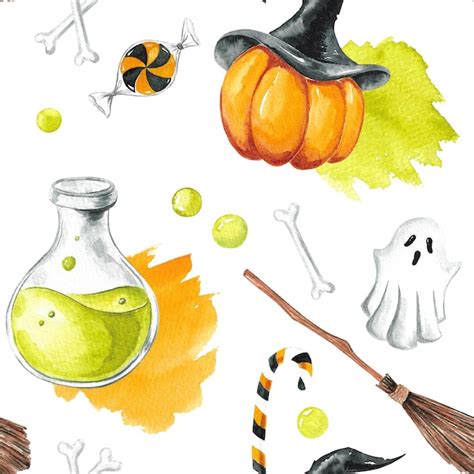 Premium Vector Halloween Watercolor Seamless Pattern